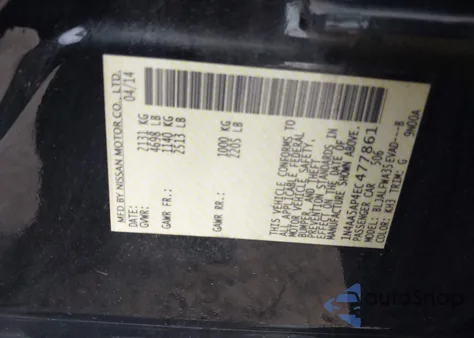 2014 Nissan Maxima 3.5 Sv z USA, uszkodzony, nr VIN 1N4AA5AP4EC477861